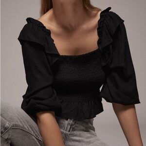 Zara Smocked Square-Neck Ruffle Top